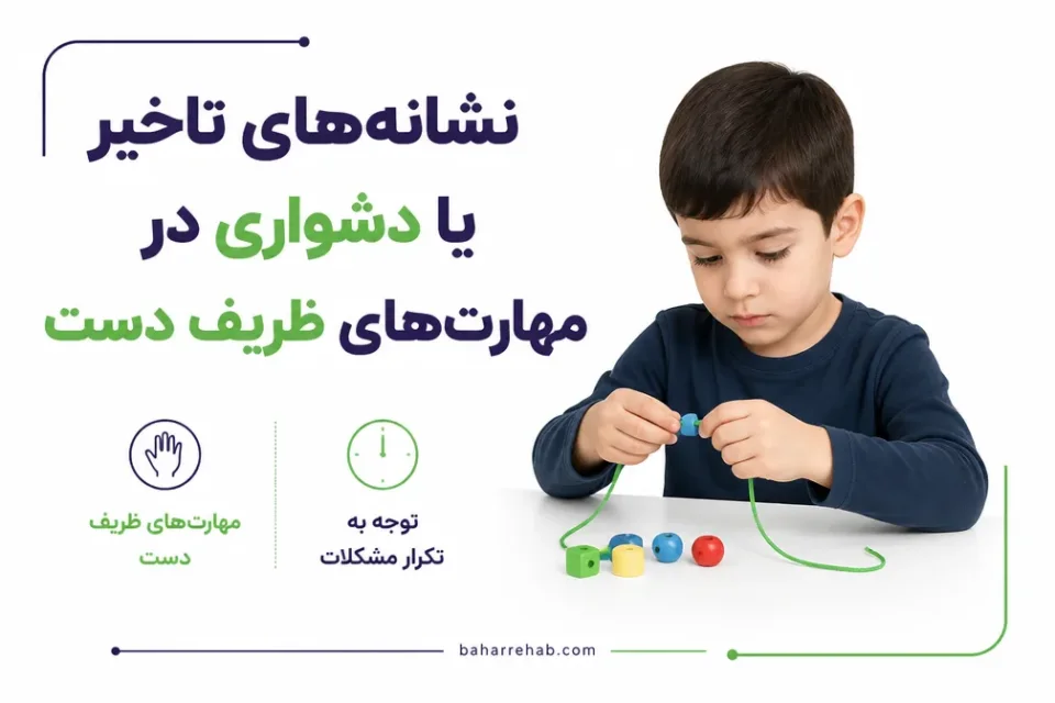 نمای توضیحی درباره نشانههای تاخیر یا دشواری در مهارتهای ظریف دست